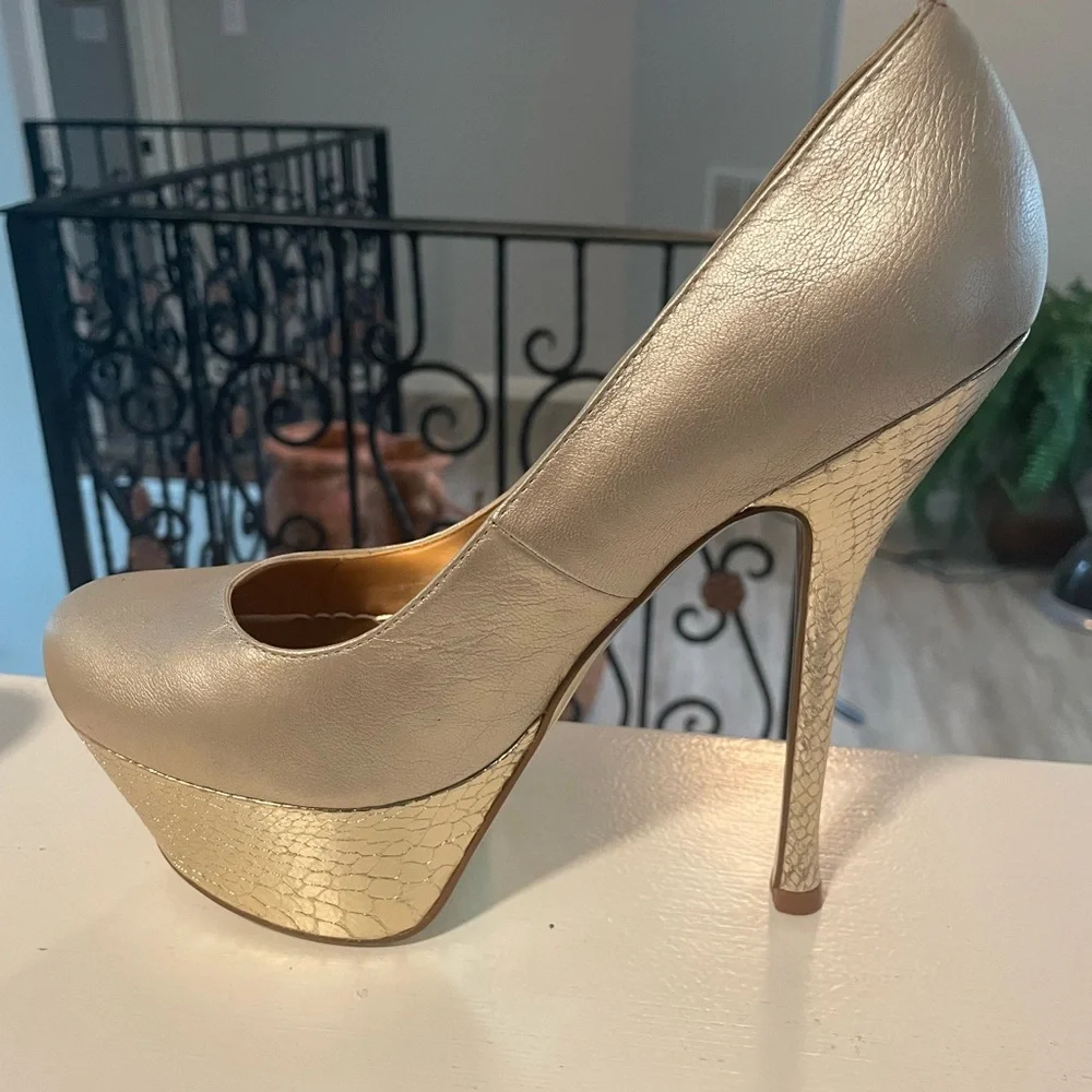 bebe Metallic Gold Platform Pumps - Nadine - Picture 5 of 11